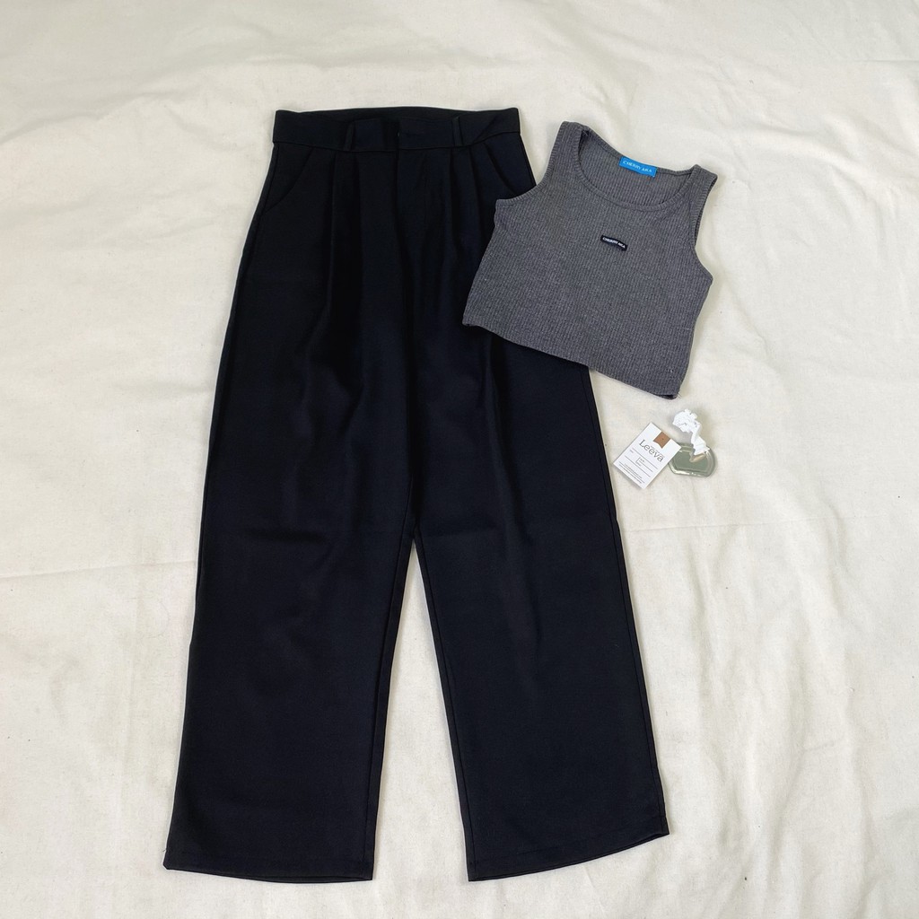 LEEVA - Quần tây nữ ống suông lưng cao eo co giãn 2 màu ulzzang girl Q037