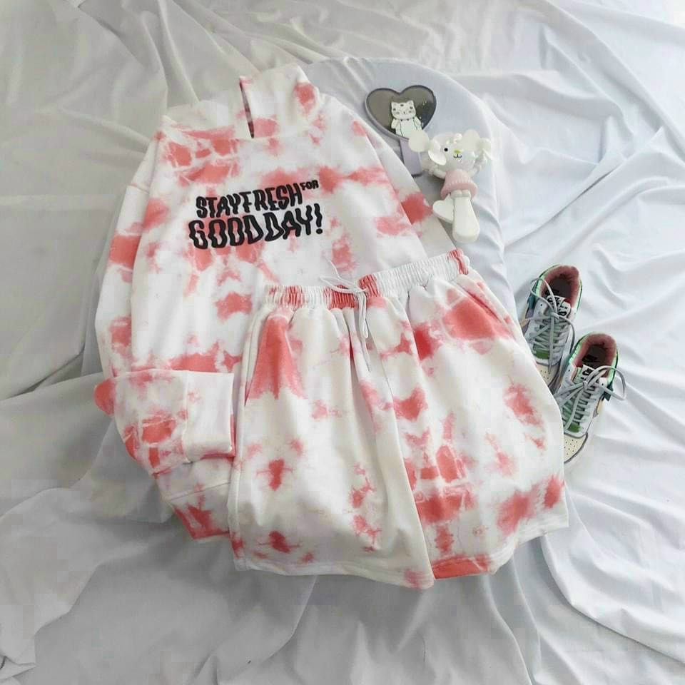 Sét Bộ Hoodies Nữ 2 Món Áo Có Nón Kết Hợp Quần Đùi Chất Nỉ Loang Màu In Pokemon Form Rộng Siêu Hót NEW UNISEX