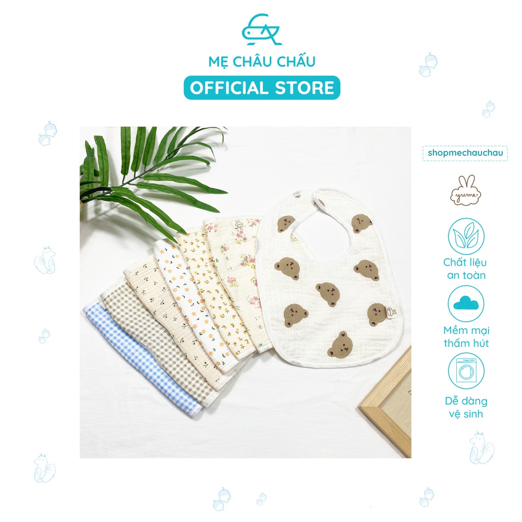 Yếm Yume Xô Muslin Organic Vuông Chữ U (Size Sơ Sinh đến 3 Tuổi)