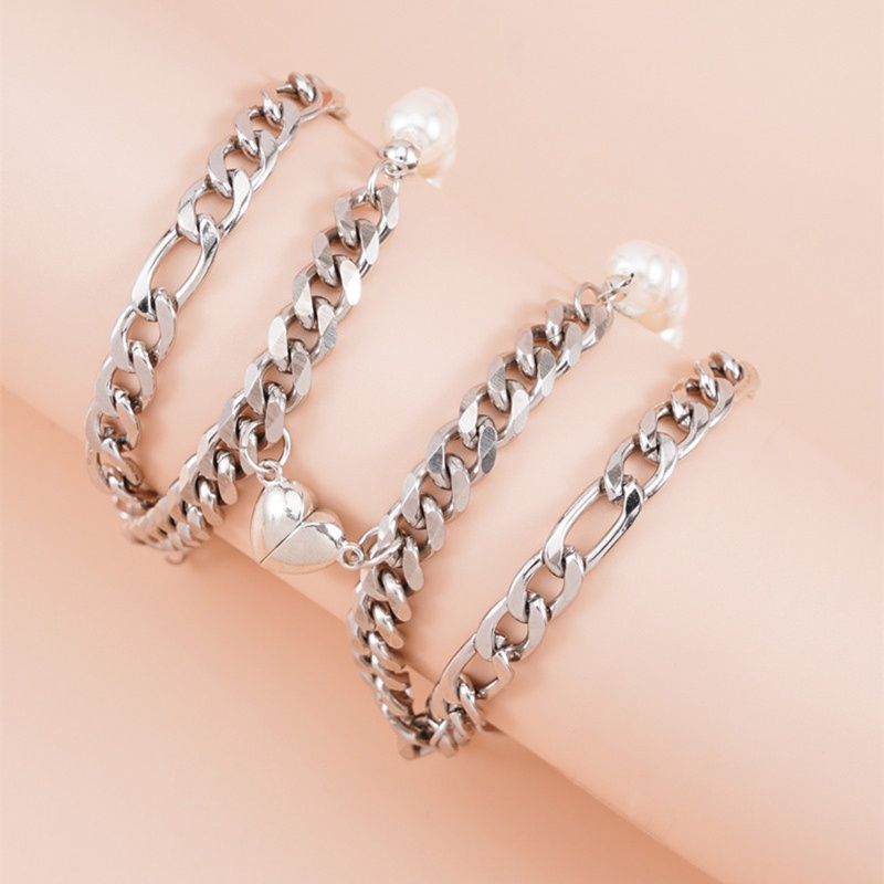Set 2 Vòng Tay Chuỗi Hạt Từ Tính Bằng Thép Titan Cho Nam Và Nữ