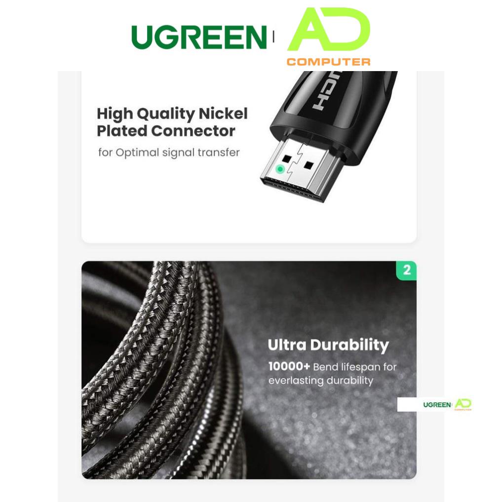 Cáp HDMI 2.1 hỗ trợ 8K/60Hz dài 1-3m UGREEN HD140 - Hàng phân phối chính hãng - Bảo hành 18 tháng