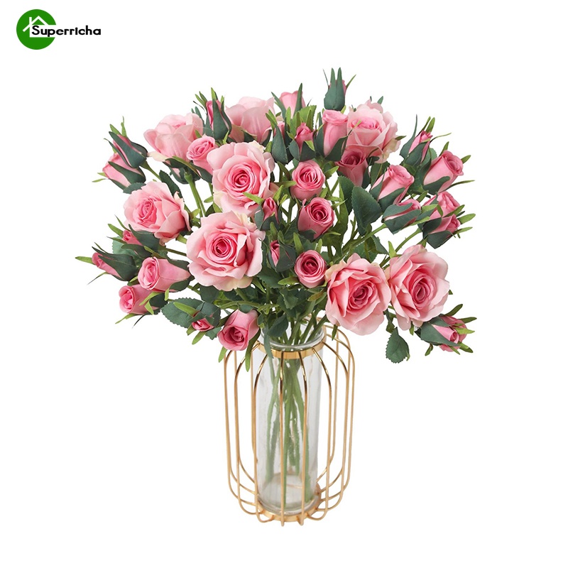 Bó Hoa Hồng Nhân Tạo 1 Đầu 5 Bông Trang Trí Tiệc Cưới DIY