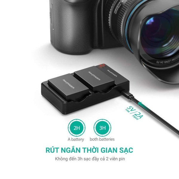 Bộ 2 Pin + 1 Sạc Canon LP-E8 RAVPOWER 1100mAh cho thân máy Canon 700D, 600D, 650D, 550D