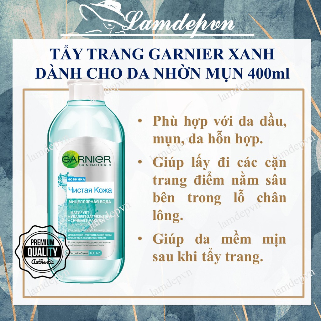 Tẩy Trang Garnier Xanh Dành Cho Da Dầu &amp; Nhờn