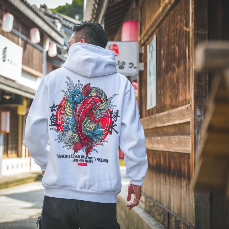&lt;FREE SHIP&gt; ÁO HOODIE NỈ NGOẠI FORM RỘNG BAO ĐẸP, BAO CHẤT IN HÌNH CÁ CHÉP