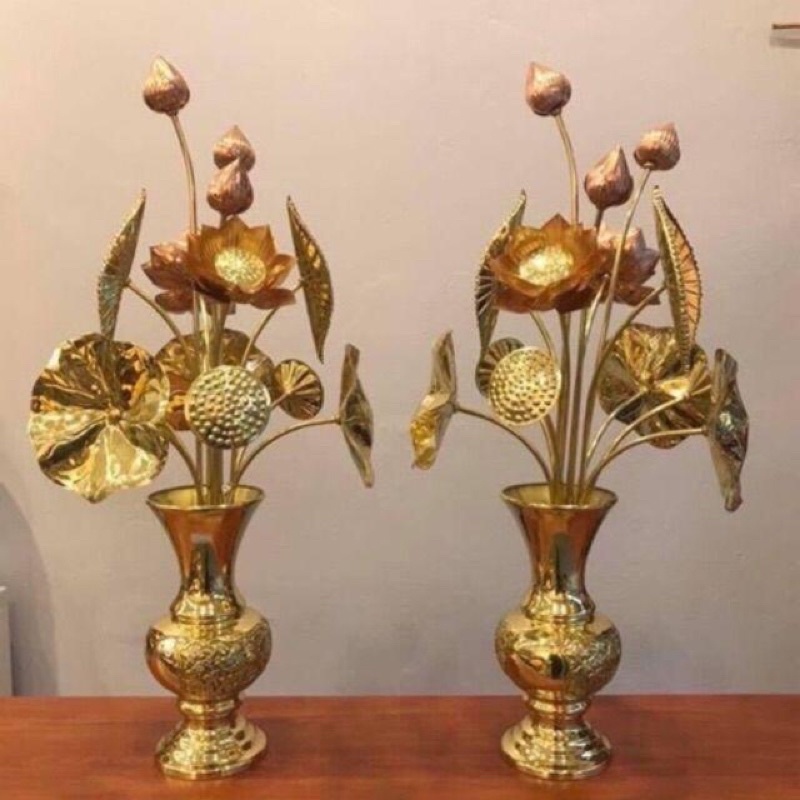 Hoa sen bằng đồng vàng pha đỏ cao cấp cỡ to ,bó hoa sen bằng đồng cỡ to ( không kèm lọ)