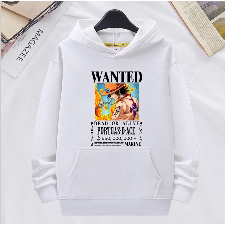 Áo hoodie one piece vua hải tặc áo khoác màu trắng cho bé trai bé gái đủ size từ 10kg - 80kg