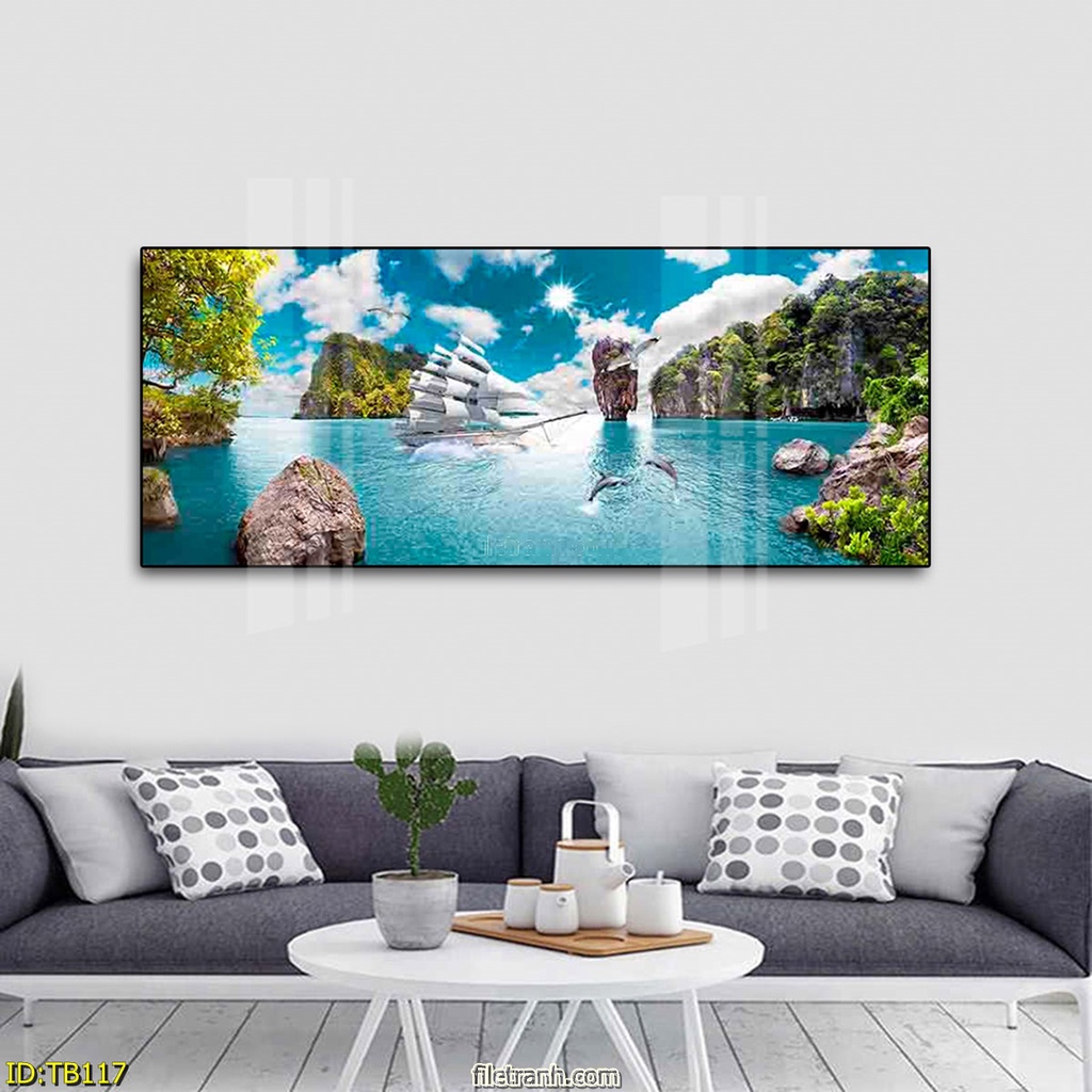 TRANH THUẬN BUỒM XUÔI GIÓ MỘC AN ngang 30x90cm Tranh treo tường trang trí phòng ngủ phòng khách tráng gương