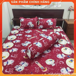 Drap Thun Hàn Quốc Doremon Kitty Đô, Bộ 4 món hoặc Drap lẻ không vỏ gối 022