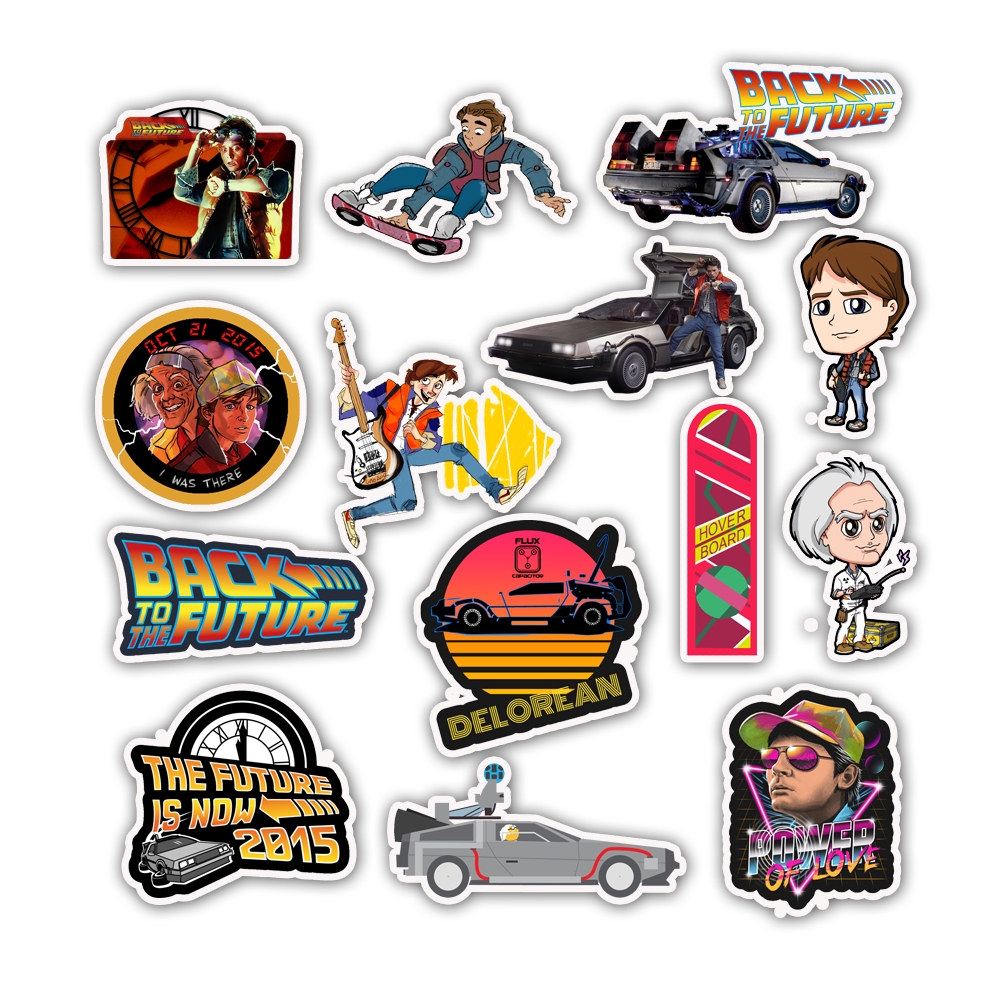 Set 50 miếng sticker hình phim Trở lại tương lai dán trang trí xe mô tô / điện thoại / laptop
