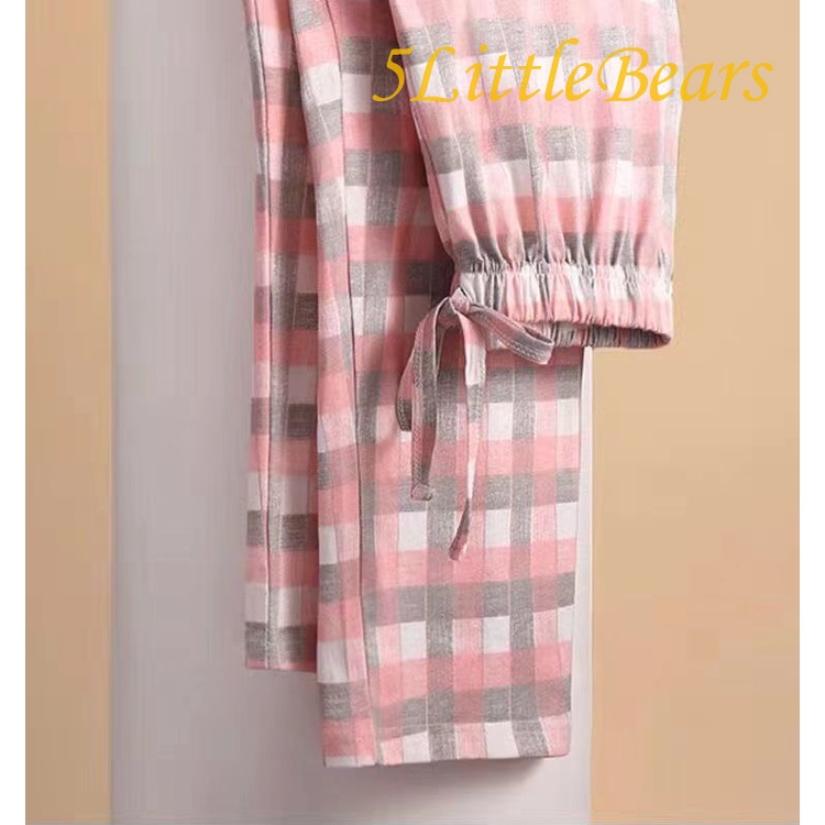 Quần Ngủ Chất Liệu 100% Cotton Plus Size Họa Tiết Sọc Caro Thời Trang Xuân Thu Cho Nữ