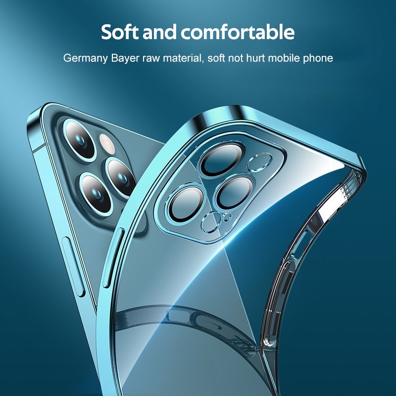 Ốp Điện Thoại Silicon Trong Suốt Chống Sốc Bảo Vệ Ống Kính Sang Trọng Cho IPhone 11 12 13 Pro Max