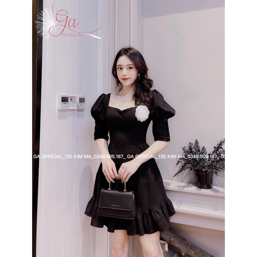 Váy đen cúp ngực thiết kế tay bồng xòa tà chất liệu trượt Hàn cao cấp không nhăn Full Size| NACCY DRESS - G.A OFFICIAL