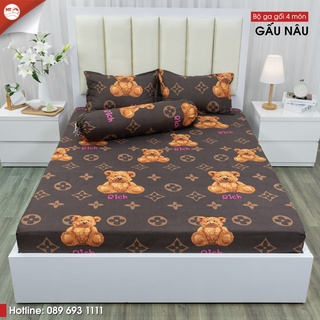 Bộ Ga Gối Cotton Poly 4 Món H&T Bedding, Miễn Phí May Ga Bo Chun, Bộ Ga Mới Hè 2022, Sét Chăn Ga 4 Món