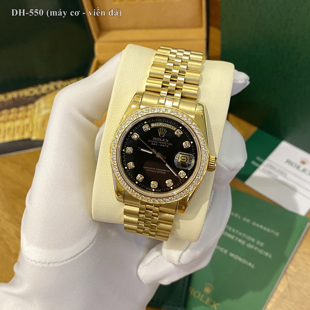 Đồng hồ nam Rolex mặt tròn đính đá sang trọng máy cơ chống nước cao cấp DH550 - Shop306