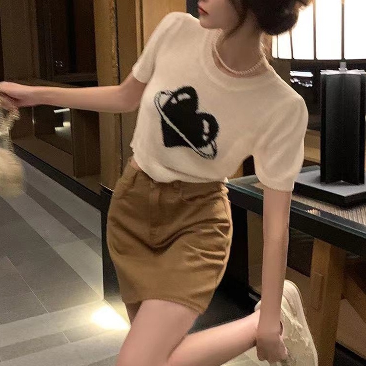 SUXI Áo Dệt Kim Tay Phồng Ngắn Dáng Ôm Phong Cách Vintage Thời Trang Cho Nữ