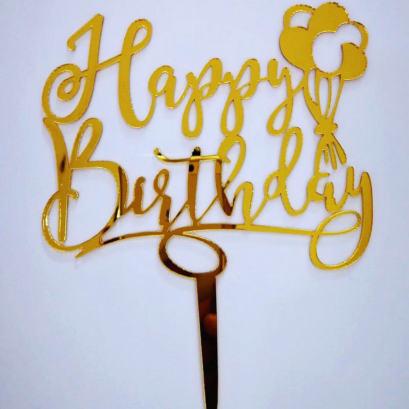 Phụ Kiện Trang Trí Bánh Sinh Nhật Bánh Kem - Combo 10 chiếc mica tráng gương hpbd chùm bóng vàng