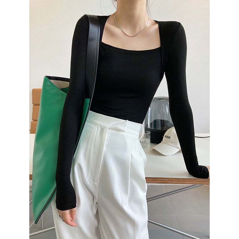 Áo thun COZOK dài tay cổ vuông phong cách Vintage