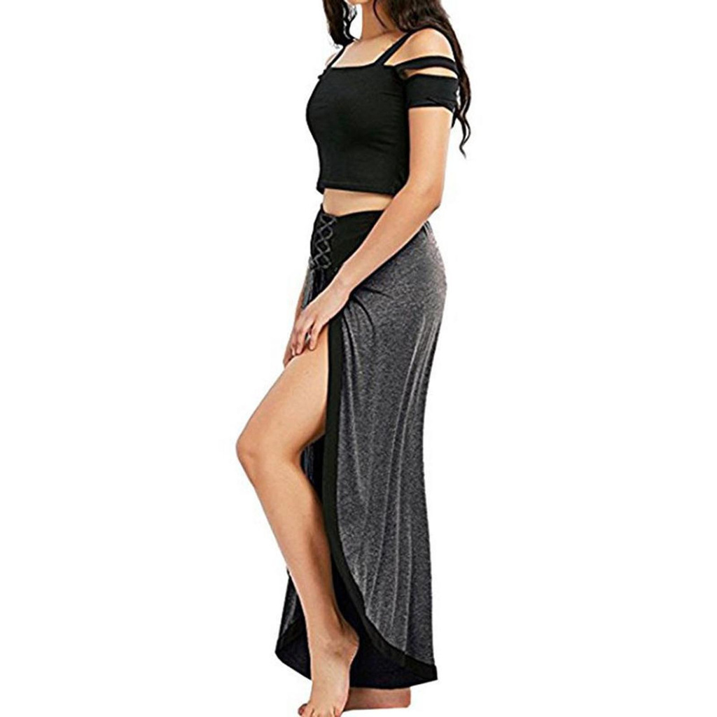 Women Sexy Wide Leg Pants Lace Up Loose High Waist Palazzo Flared Trousers