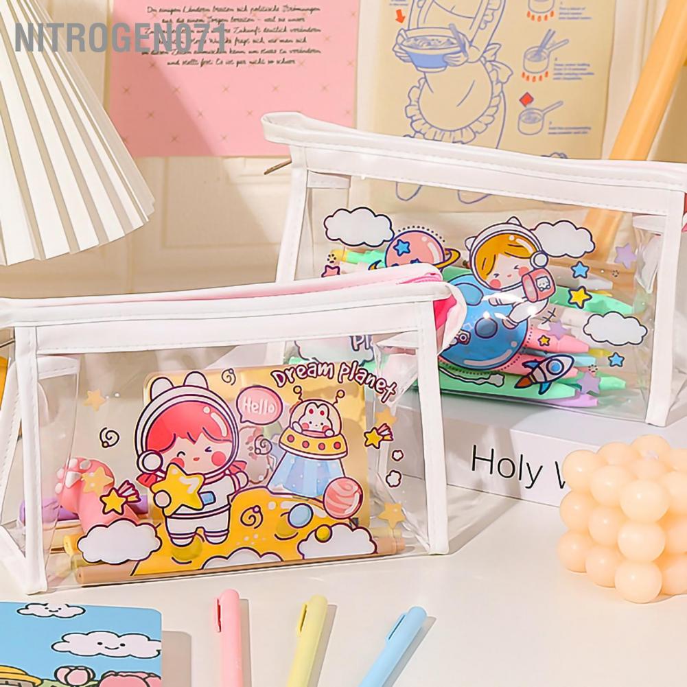 Nitrogen071 Cute Clear Cosmetic Bag Smoother Zipper Large Capacity Multifunctional Portable Travel Storage for Outdoor Business Trip