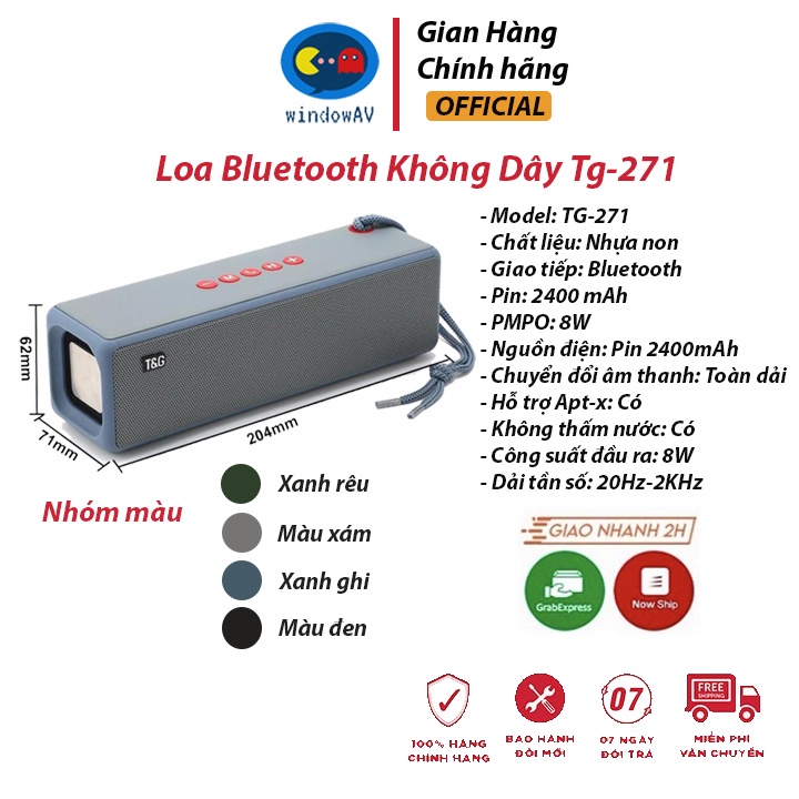 Loa Bluetooth mini Không Dây di động TG-271 Loa bass cầm tay Âm Siêu Trầm Chất Lượng Cao - BH 12 tháng