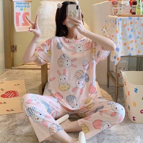 Bộ ngủ pijama tay ngắn quần dài chất thun cotton hoạt hình đáng yêu TN77 | BigBuy360 - bigbuy360.vn