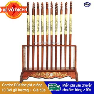 Bộ đũa thờ 10 đôi + giá đũa vuông - tâm linh - truyền thống - văn hóa người việt hahanco