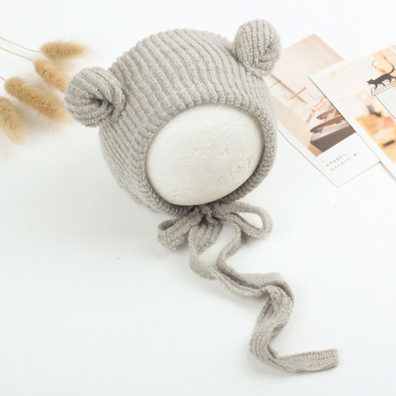 Mũ Beanie Đan Len Điều Chỉnh Được Gắn Tai Dễ Thương Cho Bé Sơ Sinh