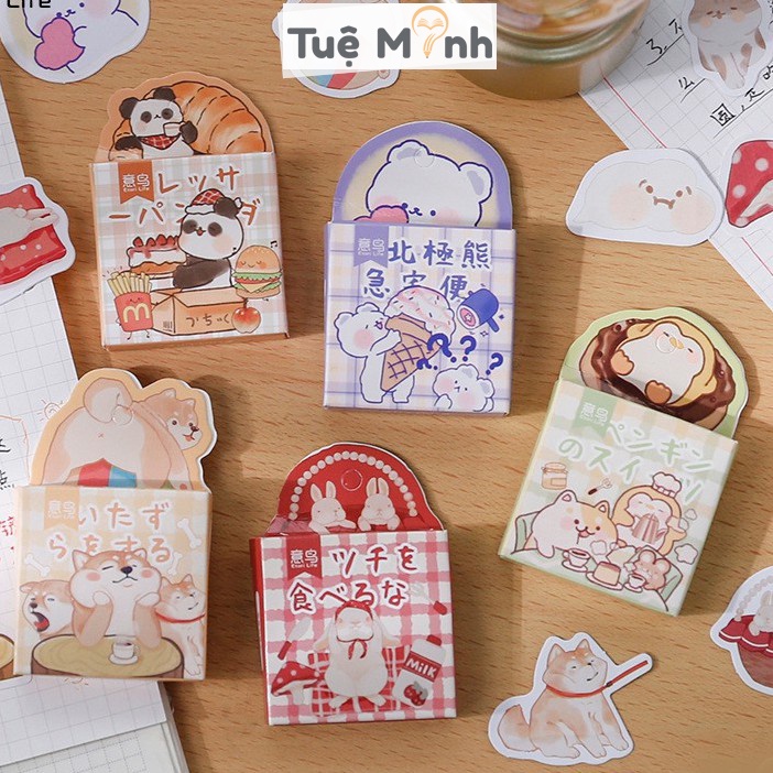 Set 45 sticker hoạt hình dễ thương - nhãn dán hình động vật gấu trúc, chú mèo, chú chó