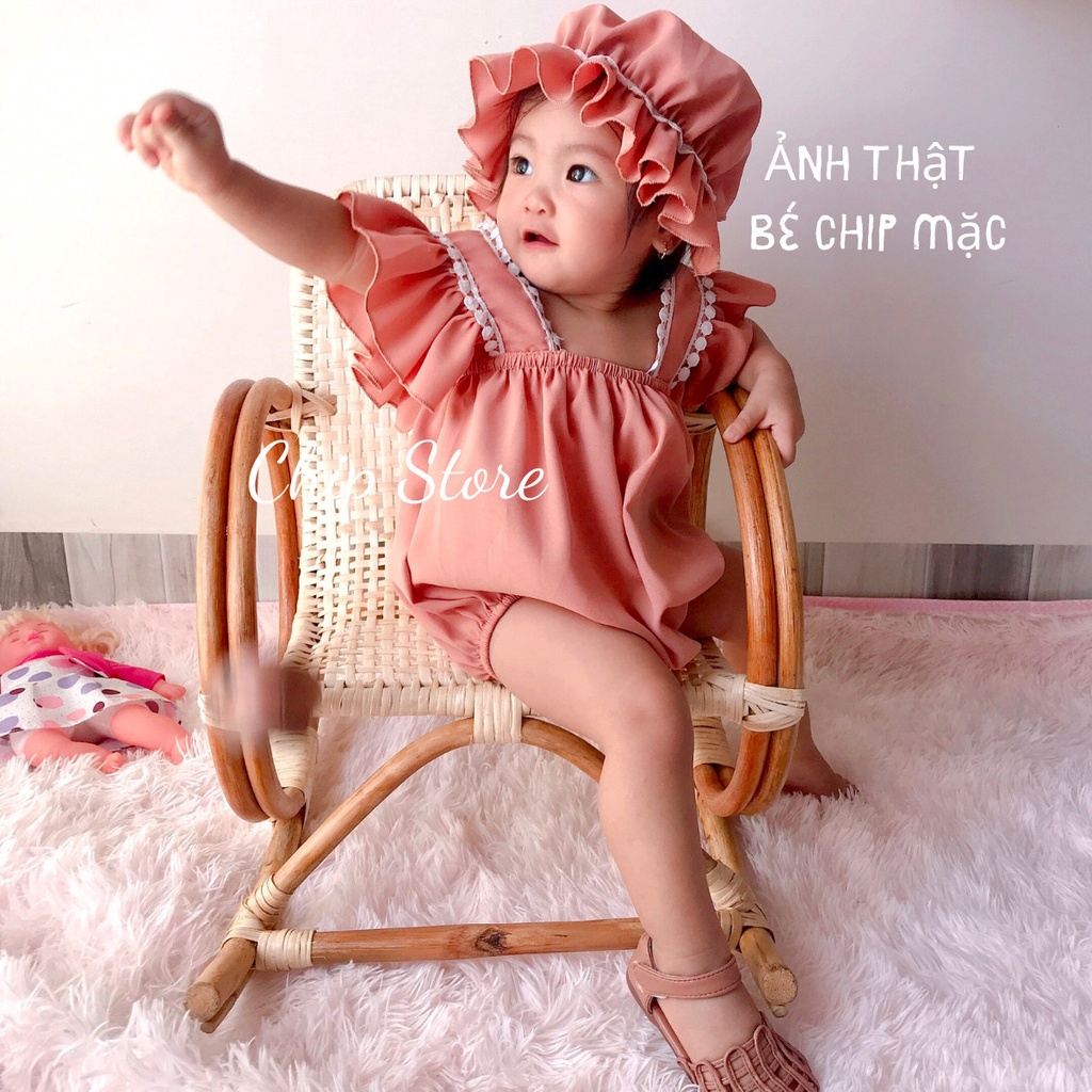Váy bé gái sơ sinh CHIP STORE Body bé gái kiểu cánh tiên phối ren tặng kèm mũ đáng yêu