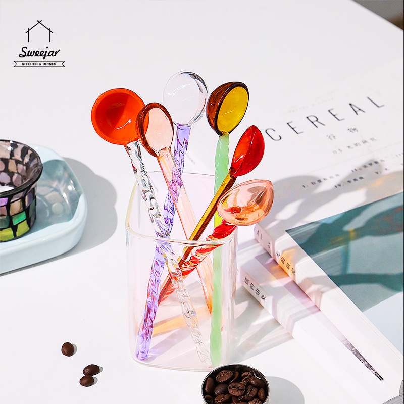 Sweejar 1 Muỗng Khuấy Cà Phê Bằng Thủy Tinh Có Tay Cầm Dài