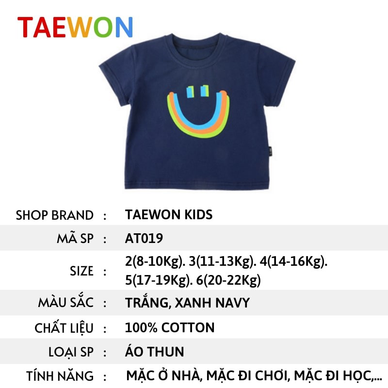 Áo bé trai bé gái Hàn Quốc mùa hè cotton xuất xịn trẻ em từ 1 đến 6 tuổi Taewon Kids AT019