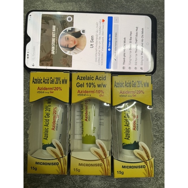 Gel ngừa mụn thâm Azelaic Acid Gel 20% & 10%  Aziderm 20% & 10% 15g