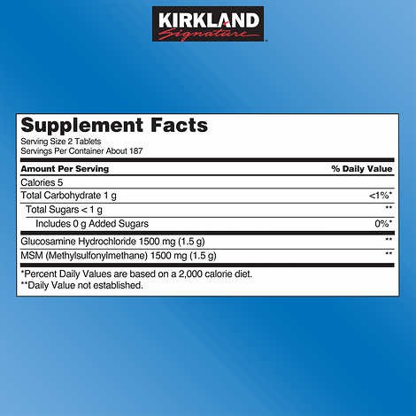 Glucosamine, Viên uống Glucosamine Kirkland HCL 1500mg With MSM 1500mg 375 viên