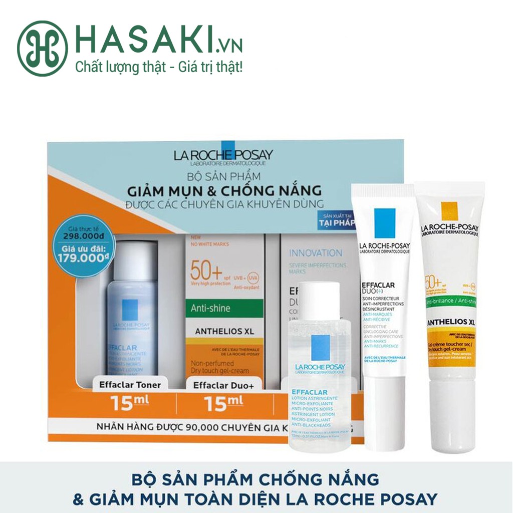 Bộ Sản Phẩm La Roche-Posay Giảm Mụn &amp; Chống Nắng 3 Món