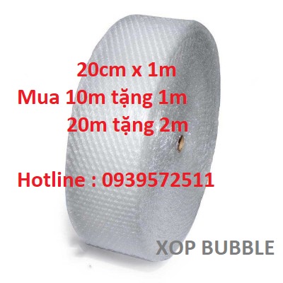 Cuộn xốp khí 20cm x 5m (Mua 10m tặng 1m), xốp nổ, xốp hơi bọc hàng hoá, xốp chống sốc.