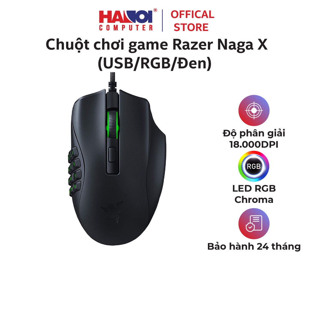 Chuột chơi game Razer Naga X (USB/RGB/Đen) Độ phân giải 18000 DPI, Trang bị 16 nút có thể lập trình