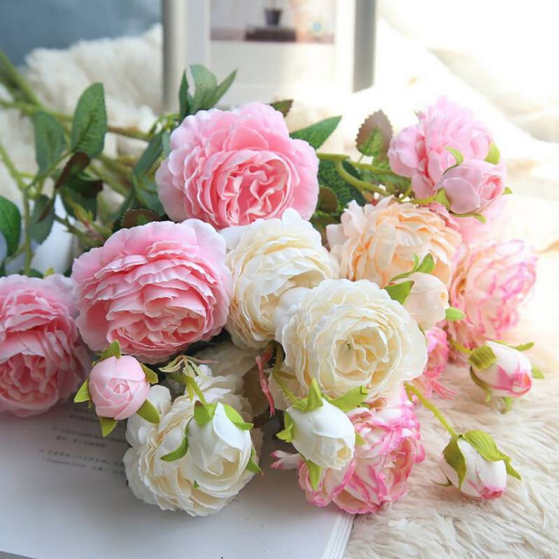 Hoa hồng giả 24 inches 3 cành 24 inch dùng để trang trí nội thất
