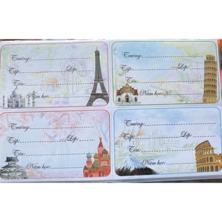 2 xấp nhãn vở, decan dán nhãn 1 xấp 5 tờ