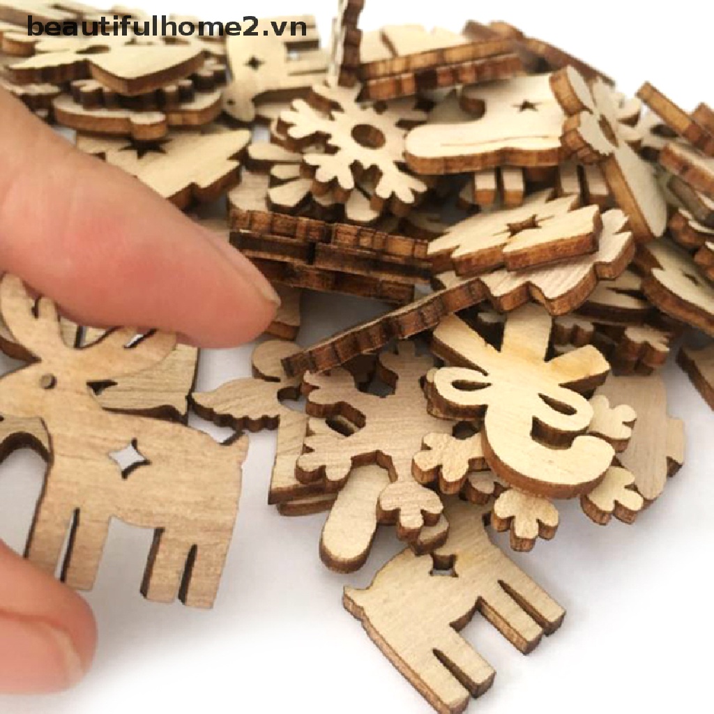 Set 50 Phụ Kiện Trang Trí Cây Thông Noel Bằng Gỗ Dễ Thương Xinh Xắn
