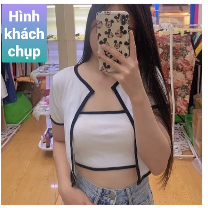 [MÃ TH6 GIẢM 20% TỐI ĐA 30K ĐƠN 500K] Áo Khoác Croprop Kèm áo ống gân kèm ảnh thật