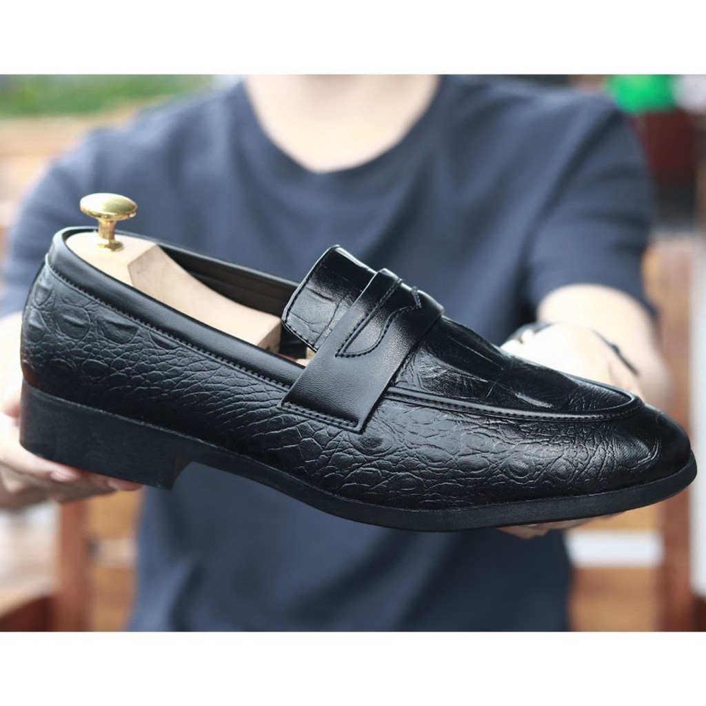 Giày Nam Giá Rẻ_[ Đế Khâu] _Giày Lười Nam_Giày Nam Đẹp_ Mã giày CS04 dập vân cá sấu màu đen. | BigBuy360 - bigbuy360.vn