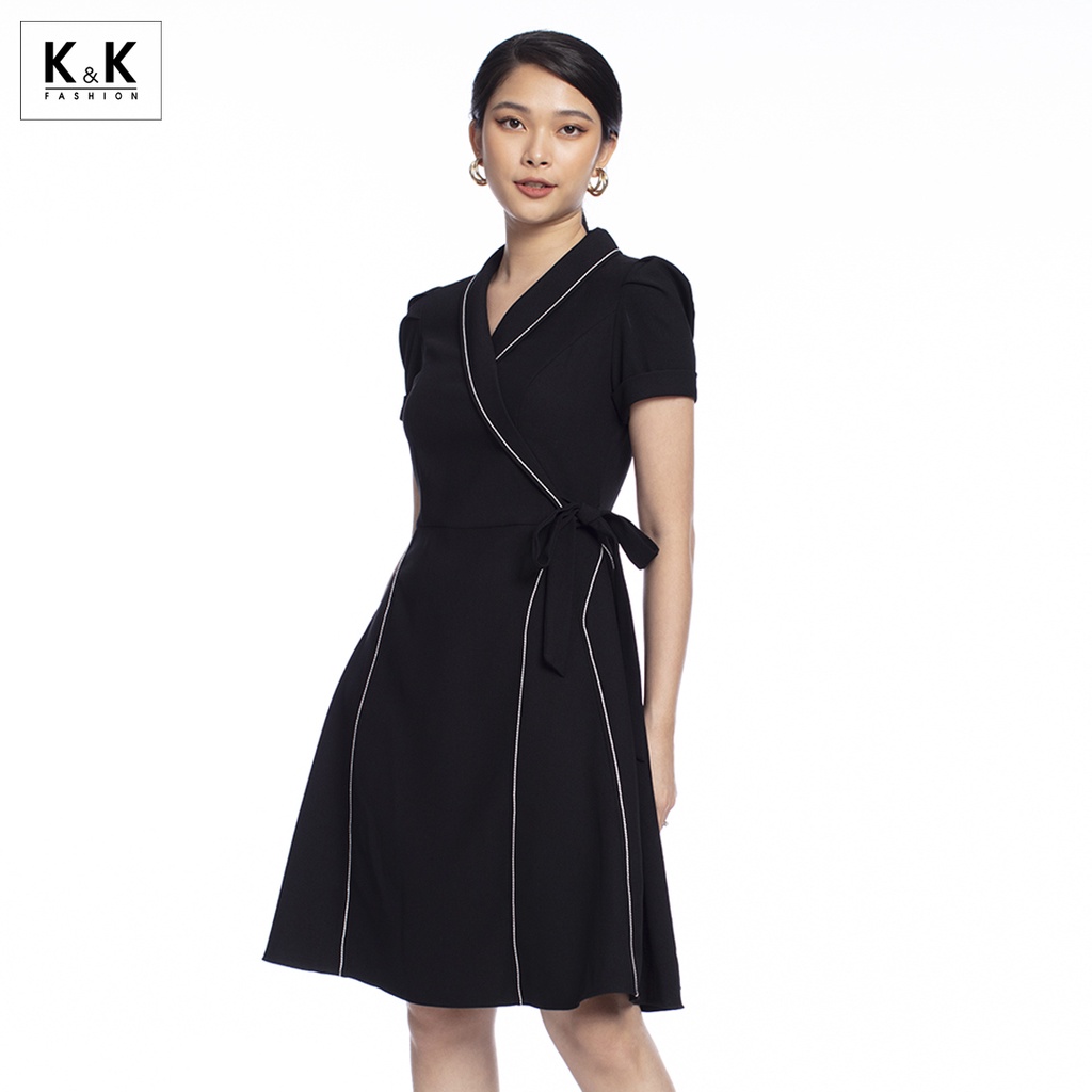 Đầm đen cổ đan tông viền trắng KK105-11 K&K Fashion