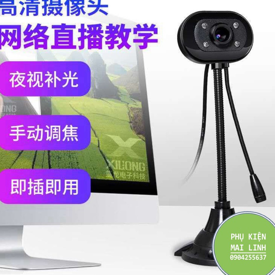 (Bảo hành 06 tháng) Webcam Chân Cao có mic dùng cho máy tính có tích hợp mic và đèn Led trợ sáng -Webcam máy tính để bàn