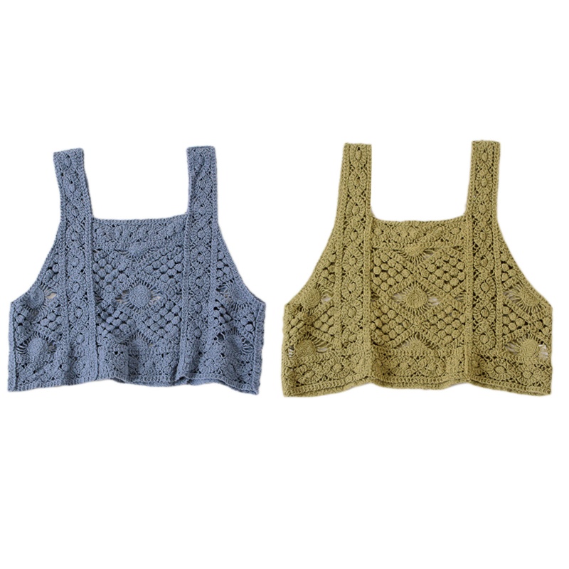 Áo Croptop Dệt Kim Không Tay Cổ Vuông Họa Tiết Hình Học Thời Trang Mùa Hè Dành Cho Nữ