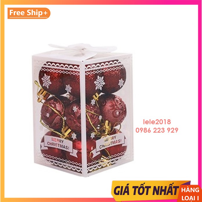 Set 12 quả châu 4cm hoa văn cao cấp trang trí Noel giáng sinh