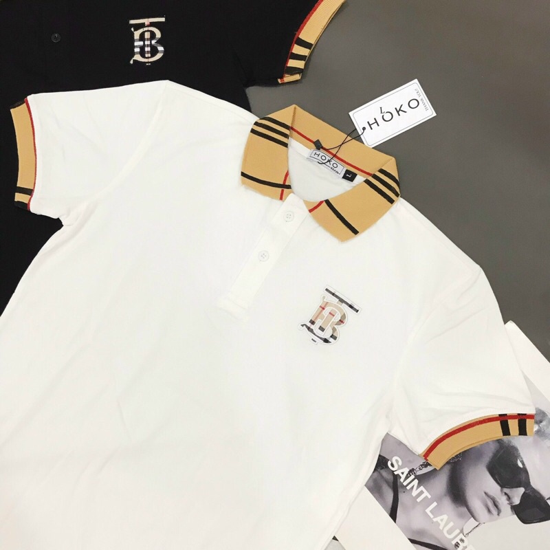 Áo thun nam cổ trụ tay ngắn thêu chữ B phối cổ viền áo chất cotton thoáng mát thời trang mùa hè hot trend 2022