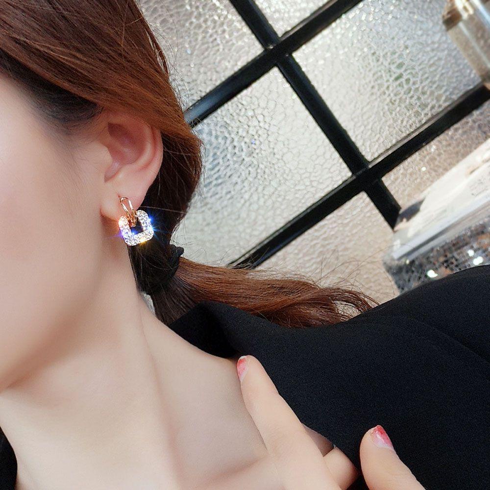 QQMALL Hoa Tai Dáng Dài Mặt Hình Vuông Phong Cách Cổ Điển Cho Nữ