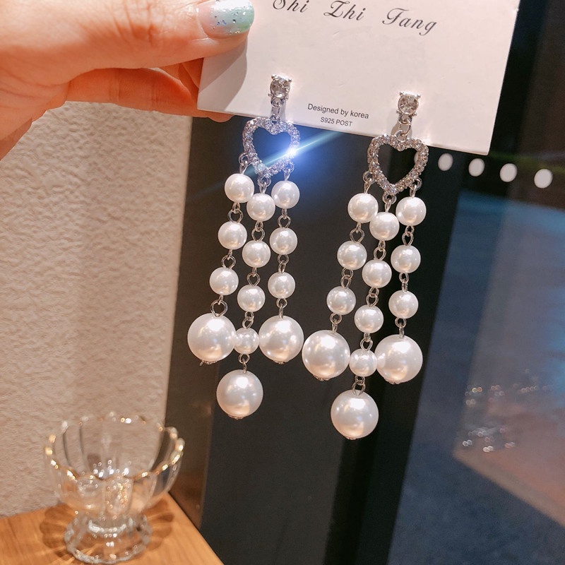 Đôi Bông Tai Sợi Dài Họa Tiết Trái Tim Thời Trang Sành Điệu Cho Nữ