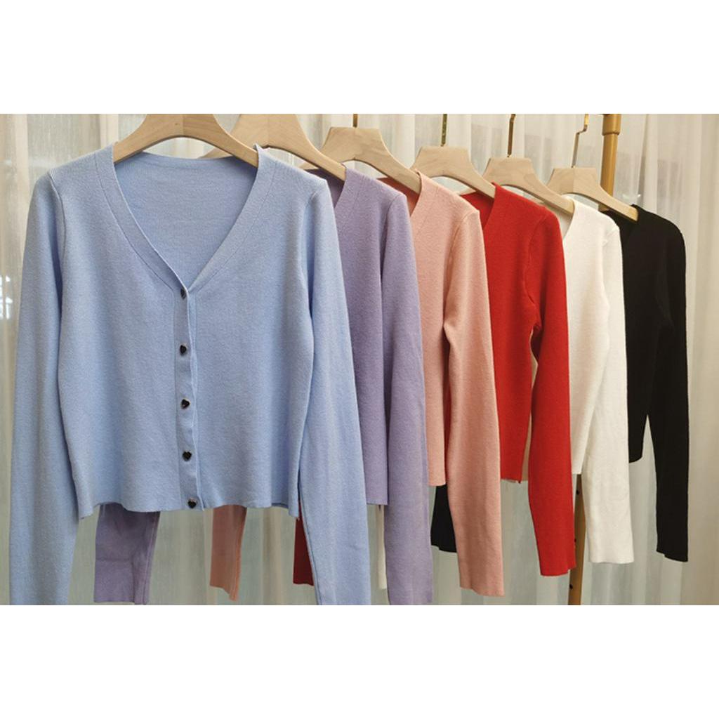 Áo Dệt Kim Nữ Tay Dài Cổ Chữ V Phong Cách Hàn Quốc